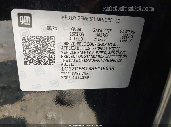 1G1ZD5ST3SF119038 2025 CHEVROLET MALIBU Black Widok komory silnika