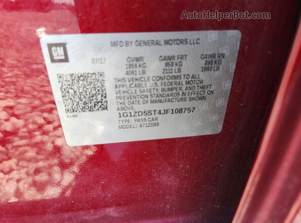 1G1ZD5ST4JF108757 2018 CHEVROLET MALIBU Red Widok komory silnika