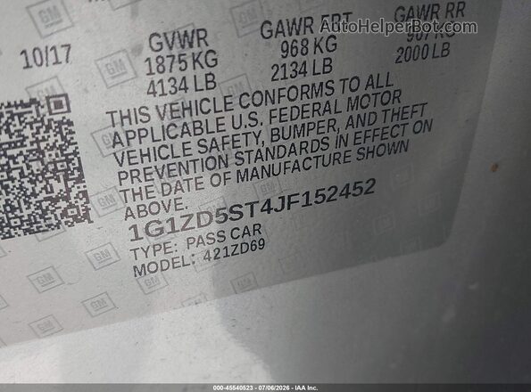 1G1ZD5ST4JF152452 2018 CHEVROLET MALIBU Серебряный Вид подкапотного пространства