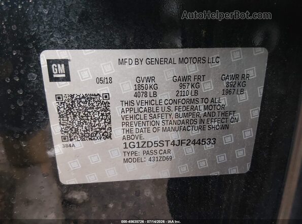 1G1ZD5ST4JF244533 2018 CHEVROLET MALIBU Черный Вид подкапотного пространства