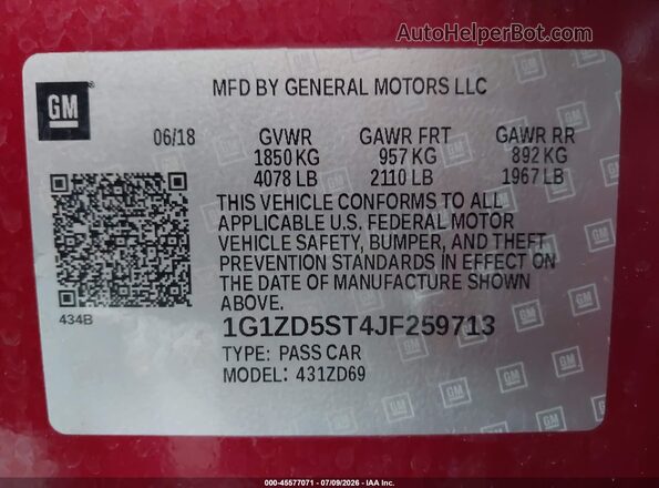 1G1ZD5ST4JF259713 2018 CHEVROLET MALIBU Burgundy Вид підкапотного простору