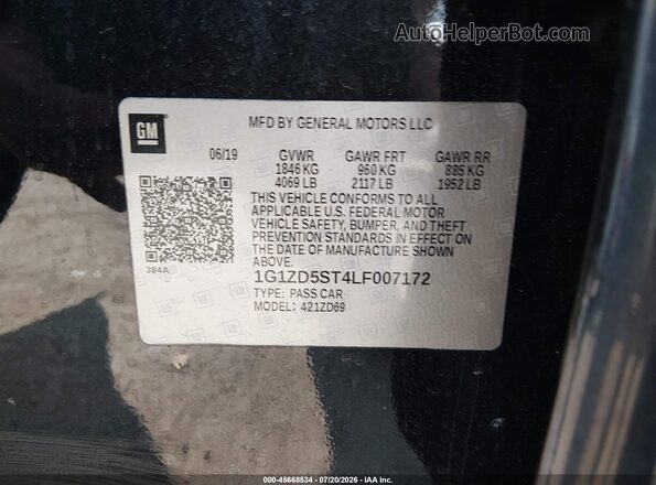 1G1ZD5ST4LF007172 2020 CHEVROLET MALIBU Black Вид підкапотного простору