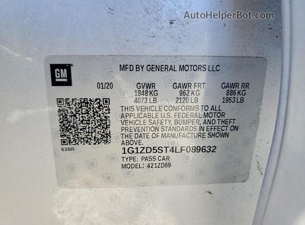1G1ZD5ST4LF089632 2020 CHEVROLET MALIBU Серебряный Вид подкапотного пространства