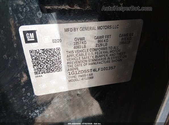 1G1ZD5ST4LF101357 2020 CHEVROLET MALIBU Черный Вид подкапотного пространства