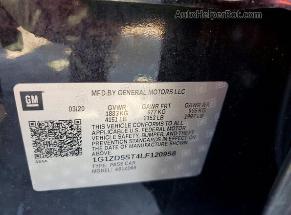 1G1ZD5ST4LF120958 2020 CHEVROLET MALIBU Black ძრავის განყოფილების ხედი