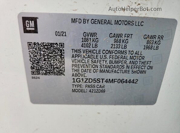 1G1ZD5ST4MF064442 2021 CHEVROLET MALIBU White Շարժիչի բաժամունքի տեսք