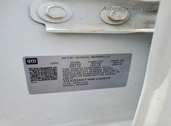 1G1ZD5ST4NF102978 2022 CHEVROLET MALIBU White Вид підкапотного простору
