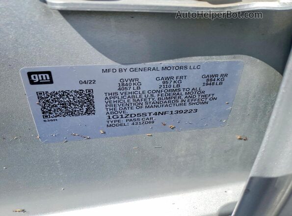 1G1ZD5ST4NF139223 2022 CHEVROLET MALIBU Silver ძრავის განყოფილების ხედი