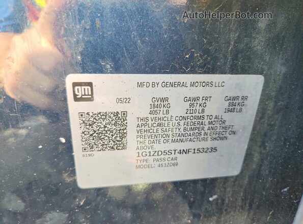 1G1ZD5ST4NF153235 2022 CHEVROLET MALIBU Синий Вид подкапотного пространства