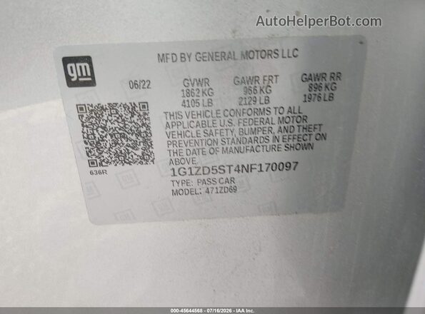 1G1ZD5ST4NF170097 2022 CHEVROLET MALIBU Серебряный Вид подкапотного пространства