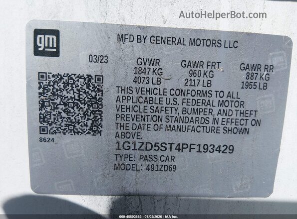 1G1ZD5ST4PF193429 2023 CHEVROLET MALIBU White Widok komory silnika