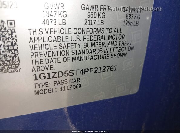 1G1ZD5ST4PF213761 2023 CHEVROLET MALIBU Синий Вид подкапотного пространства