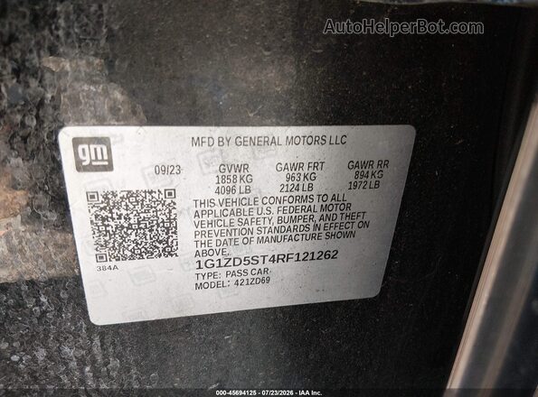 1G1ZD5ST4RF121262 2024 CHEVROLET MALIBU Черный Вид подкапотного пространства