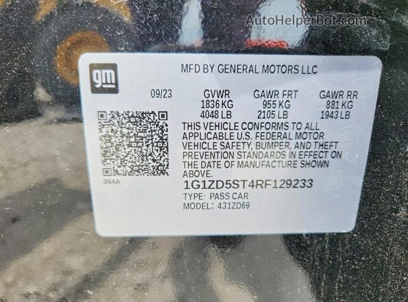 1G1ZD5ST4RF129233 2024 CHEVROLET MALIBU Black VIN sticker view