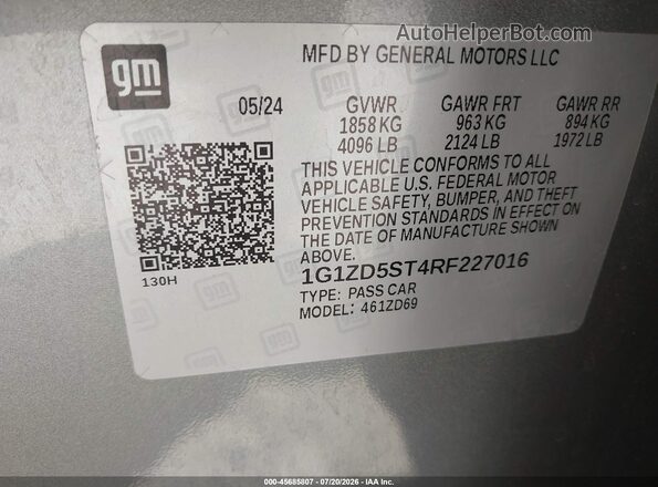 1G1ZD5ST4RF227016 2024 CHEVROLET MALIBU Gray Widok komory silnika