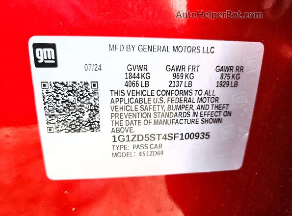 1G1ZD5ST4SF100935 2025 CHEVROLET MALIBU Red Vista del compartimento del motor