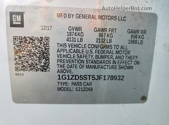 1G1ZD5ST5JF178932 2018 CHEVROLET MALIBU White Вид підкапотного простору