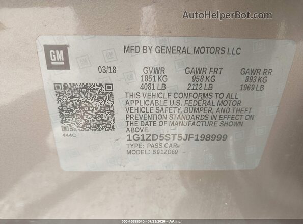 1G1ZD5ST5JF198999 2018 CHEVROLET MALIBU Золотой Вид подкапотного пространства