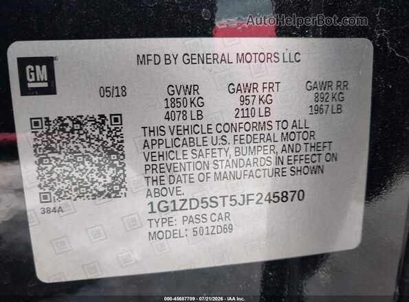 1G1ZD5ST5JF245870 2018 CHEVROLET MALIBU Black Շարժիչի բաժամունքի տեսք
