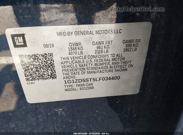 1G1ZD5ST5LF034400 2020 CHEVROLET MALIBU Blue Widok komory silnika