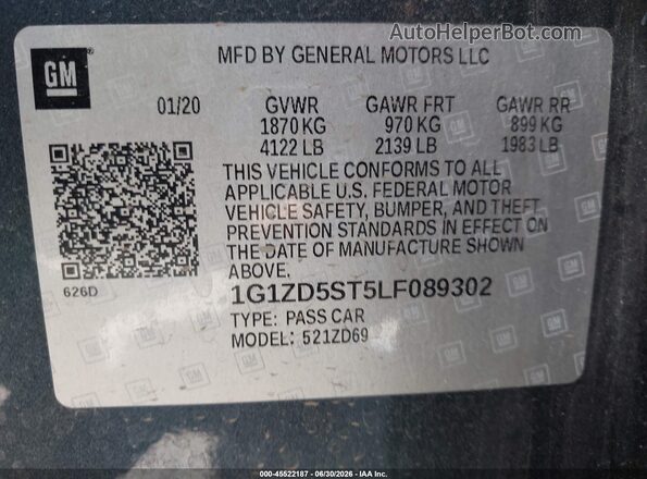 1G1ZD5ST5LF089302 2020 CHEVROLET MALIBU Gray Вид підкапотного простору