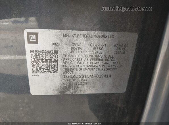 1G1ZD5ST5MF019414 2021 CHEVROLET MALIBU Gray Engine compartment view