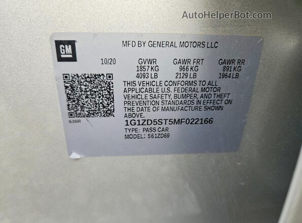 1G1ZD5ST5MF022166 2021 CHEVROLET MALIBU Серебряный Вид подкапотного пространства
