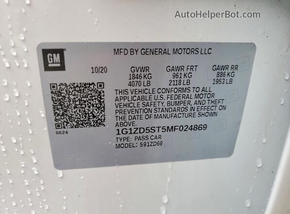 1G1ZD5ST5MF024869 2021 CHEVROLET MALIBU White Vista del compartimento del motor