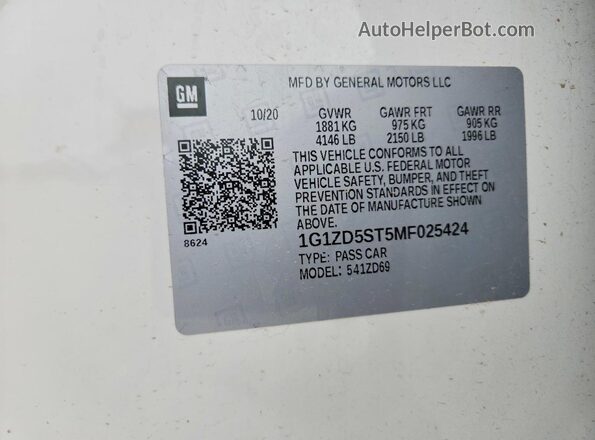1G1ZD5ST5MF025424 2021 CHEVROLET MALIBU Белый Вид подкапотного пространства