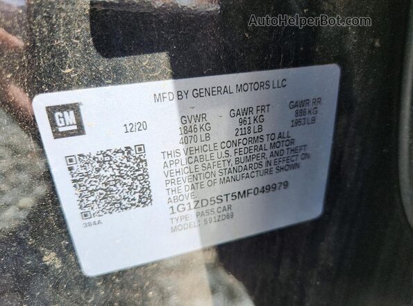 1G1ZD5ST5MF049979 2021 CHEVROLET MALIBU Black Вид підкапотного простору