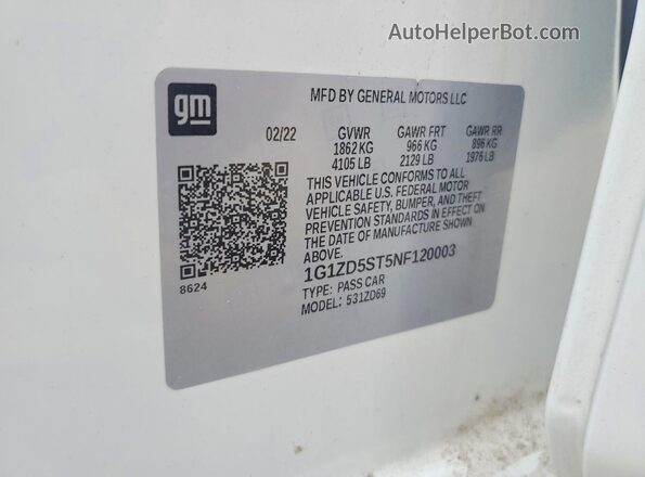 1G1ZD5ST5NF120003 2022 CHEVROLET MALIBU White Вид підкапотного простору