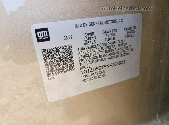 1G1ZD5ST5NF163823 2022 CHEVROLET MALIBU Желто-коричневый Вид наклейки с VIN-кодом