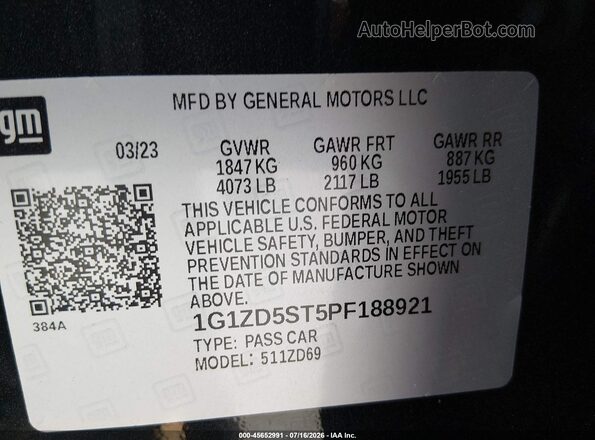 1G1ZD5ST5PF188921 2023 CHEVROLET MALIBU Black Widok komory silnika