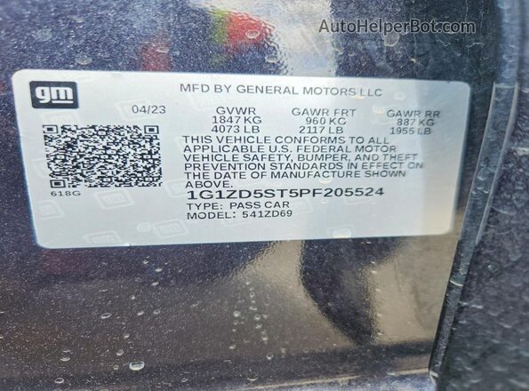 1G1ZD5ST5PF205524 2023 CHEVROLET MALIBU Black Вид наклейки з VIN-кодом