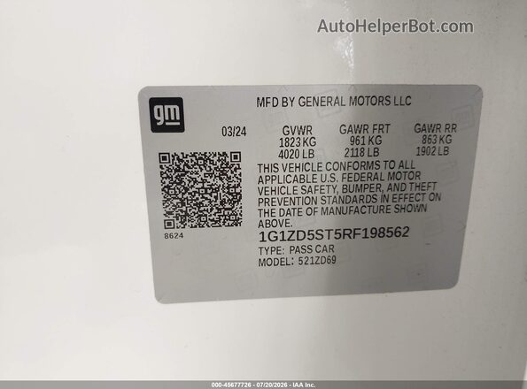 1G1ZD5ST5RF198562 2024 CHEVROLET MALIBU White Вид підкапотного простору
