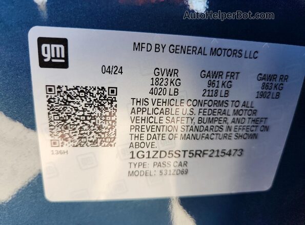 1G1ZD5ST5RF215473 2024 CHEVROLET MALIBU Blue Vista del compartimento del motor