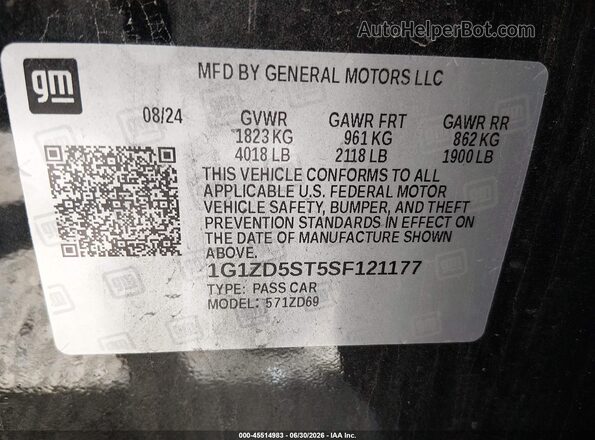 1G1ZD5ST5SF121177 2025 CHEVROLET MALIBU Черный Вид подкапотного пространства