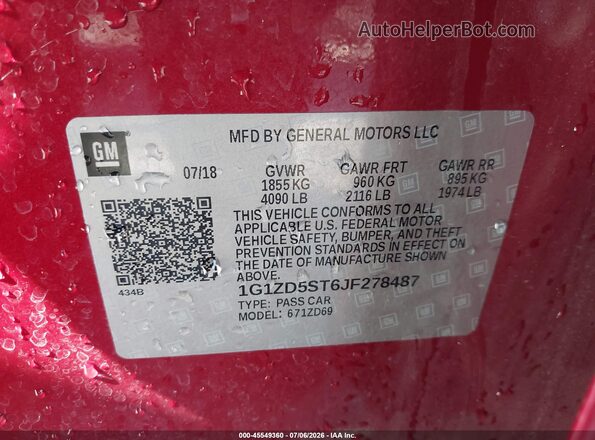 1G1ZD5ST6JF278487 2018 CHEVROLET MALIBU Красный Вид спереди