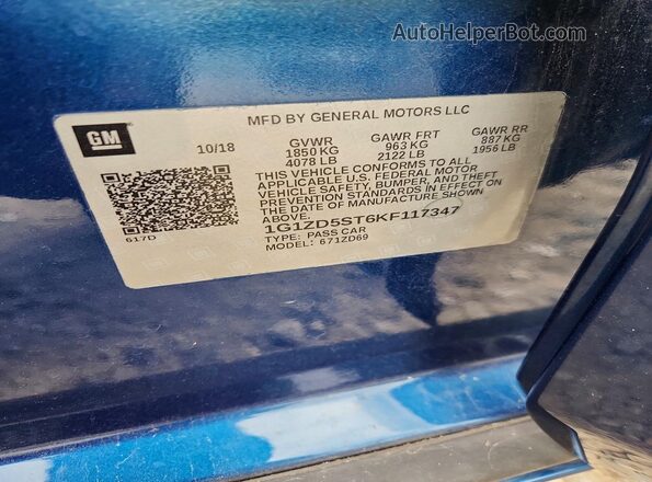 1G1ZD5ST6KF117347 2019 CHEVROLET MALIBU Blue Вид наклейки з VIN-кодом