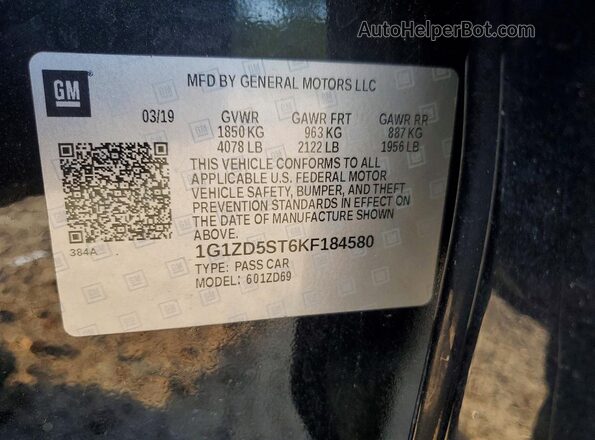 1G1ZD5ST6KF184580 2019 CHEVROLET MALIBU Black VIN კოდის სტიკერის ხედი