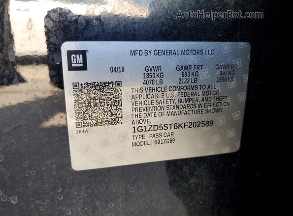 1G1ZD5ST6KF202589 2019 CHEVROLET MALIBU Black VIN კოდის სტიკერის ხედი