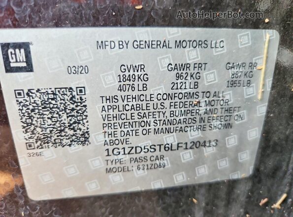 1G1ZD5ST6LF120413 2020 CHEVROLET MALIBU Maroon Vista de la etiqueta del VIN