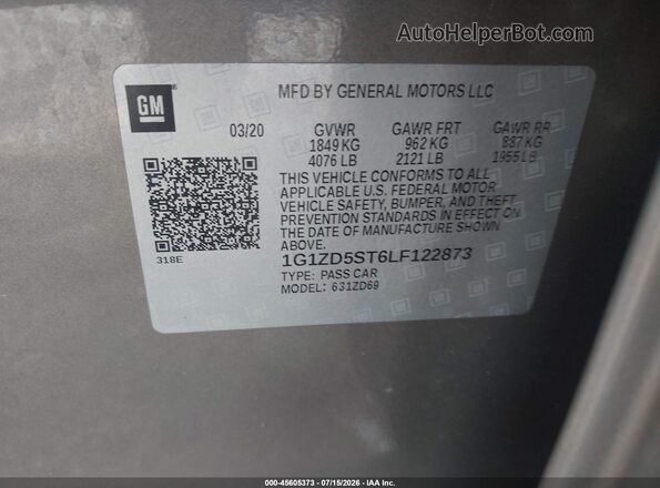 1G1ZD5ST6LF122873 2020 CHEVROLET MALIBU Tan Engine compartment view