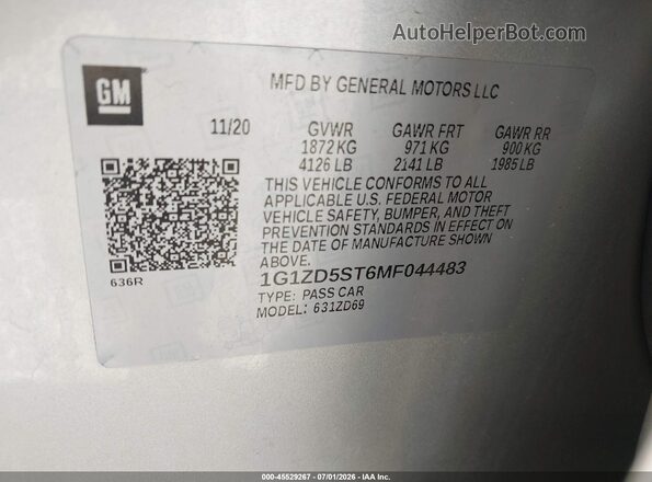 1G1ZD5ST6MF044483 2021 CHEVROLET MALIBU Silver Engine compartment view