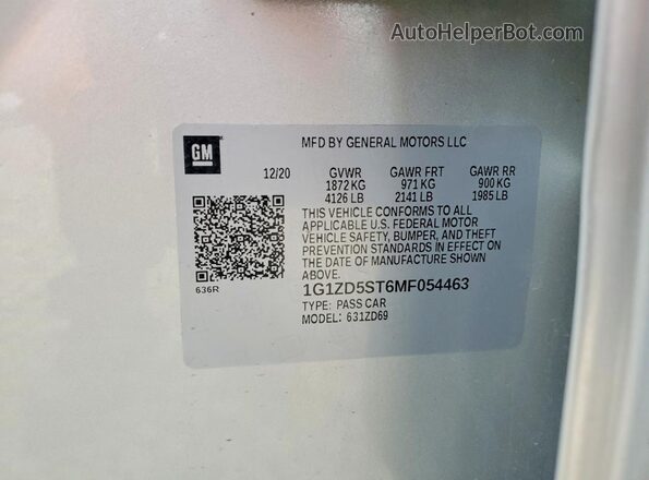 1G1ZD5ST6MF054463 2021 CHEVROLET MALIBU Silver Vista del compartimento del motor