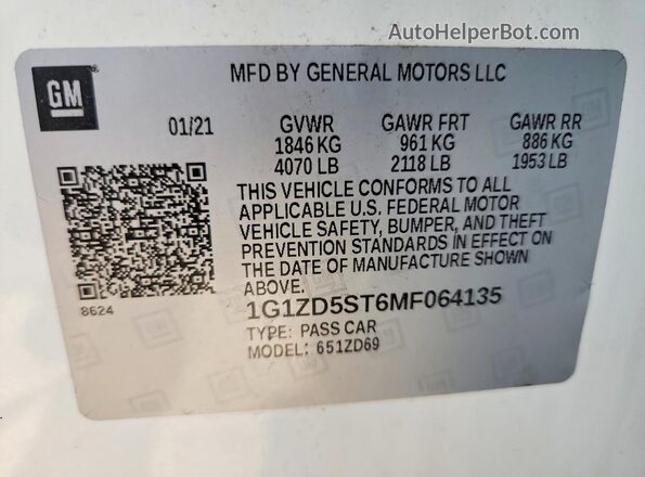1G1ZD5ST6MF064135 2021 CHEVROLET MALIBU White Vista del compartimento del motor