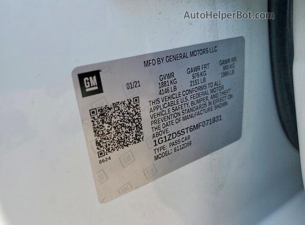 1G1ZD5ST6MF071831 2021 CHEVROLET MALIBU White VIN კოდის სტიკერის ხედი