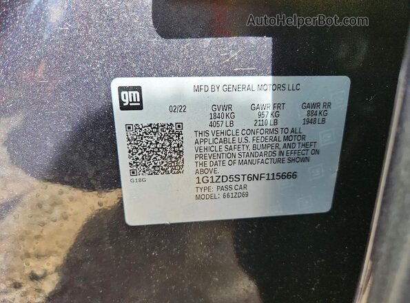 1G1ZD5ST6NF115666 2022 CHEVROLET MALIBU Black Vista del compartimento del motor