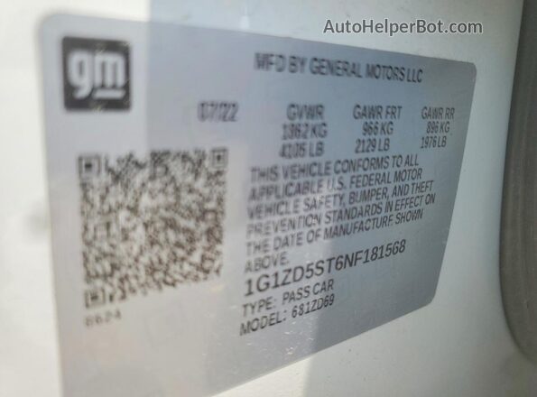 1G1ZD5ST6NF181568 2022 CHEVROLET MALIBU White Vista de la etiqueta del VIN