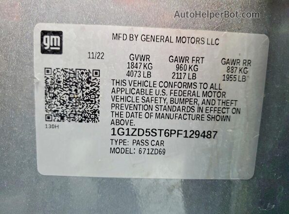 1G1ZD5ST6PF129487 2023 CHEVROLET MALIBU Серый Вид подкапотного пространства